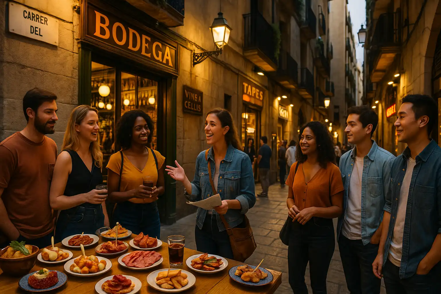 Tapas walking tour in Barcelona with shared plates, vermouth, and lively bar scene