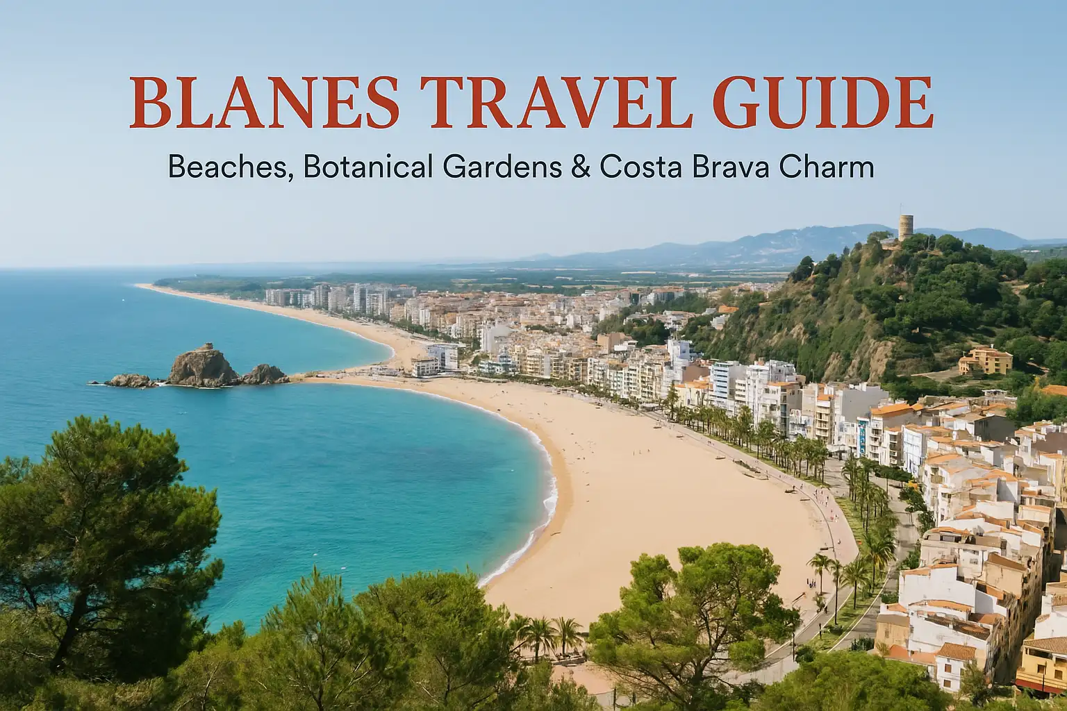 Blanes seafront with Sa Palomera rock, beach and Mediterranean horizon