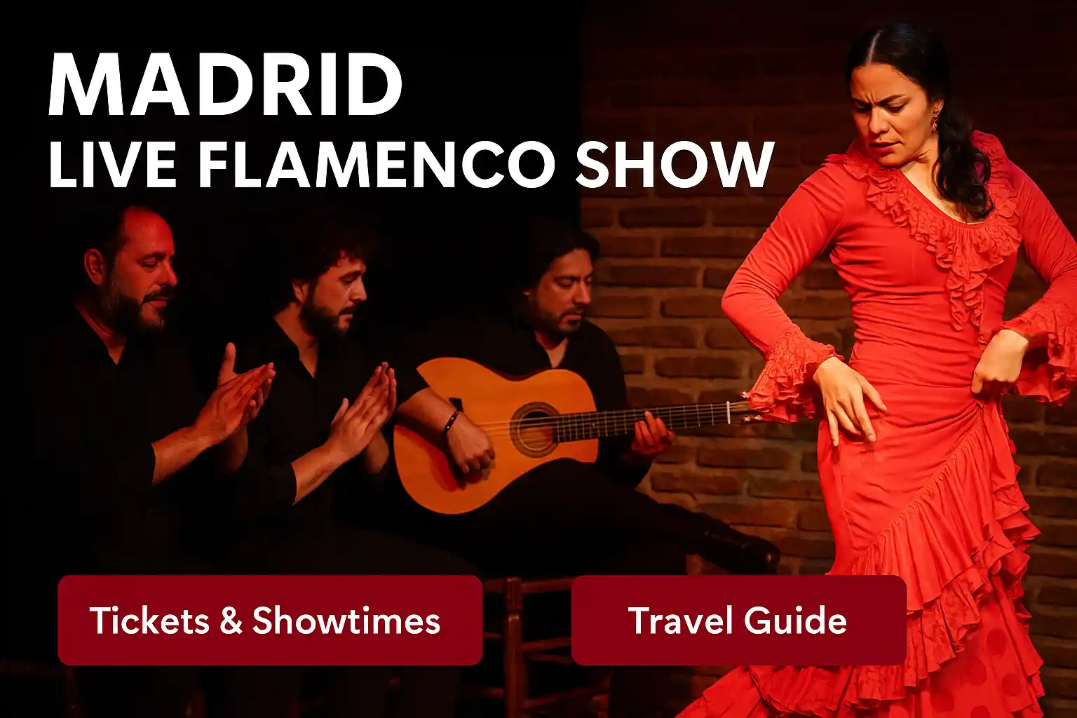 Madrid live flamenco show with dancer, guitarist and singer on a tablao