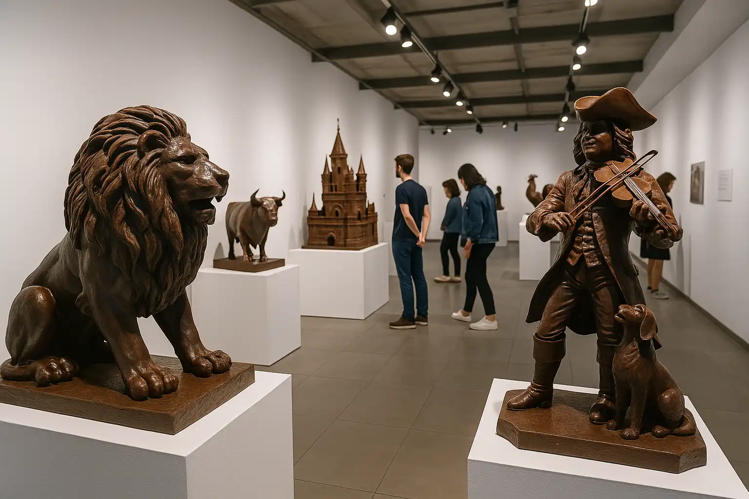 Chocolate figures and sculptures on display at the Museu de la Xocolata in Barcelona