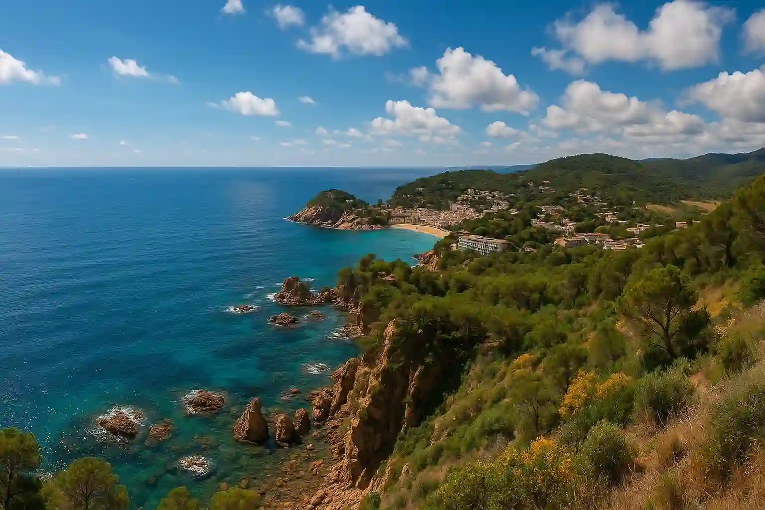 Catalonia coastline and hills at golden hour