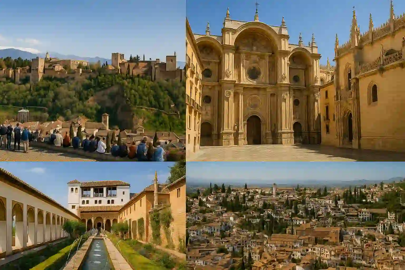 View of Alhambra from Mirador de San Nicolás at sunset