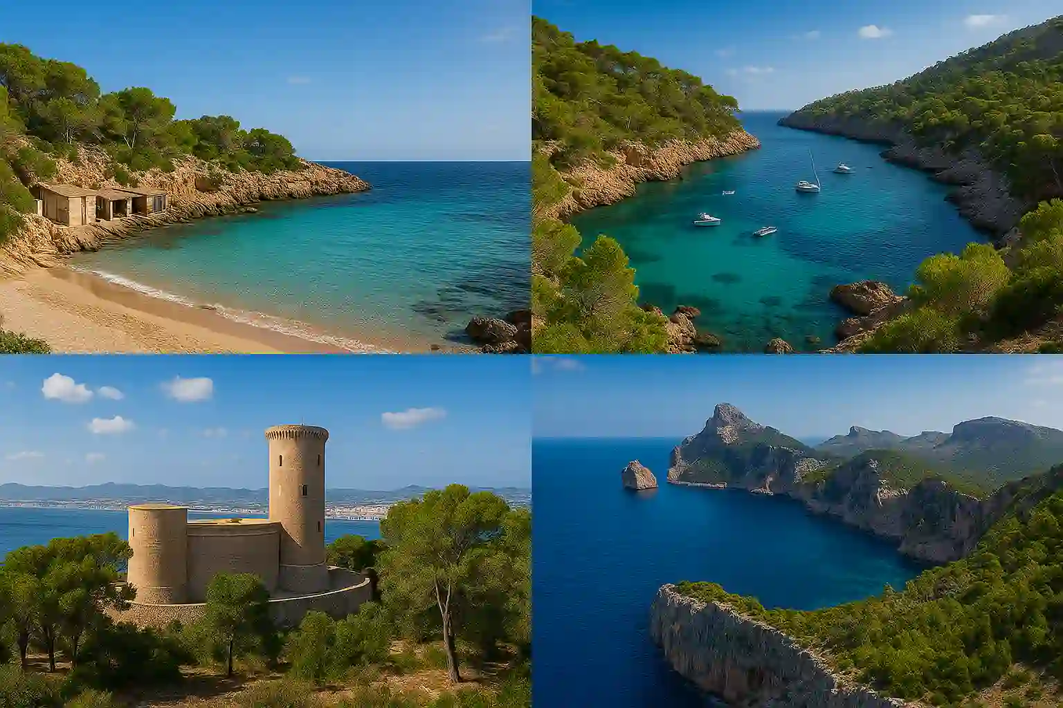 Balearic Islands coastline with cliffs, coves and blue Mediterranean sea