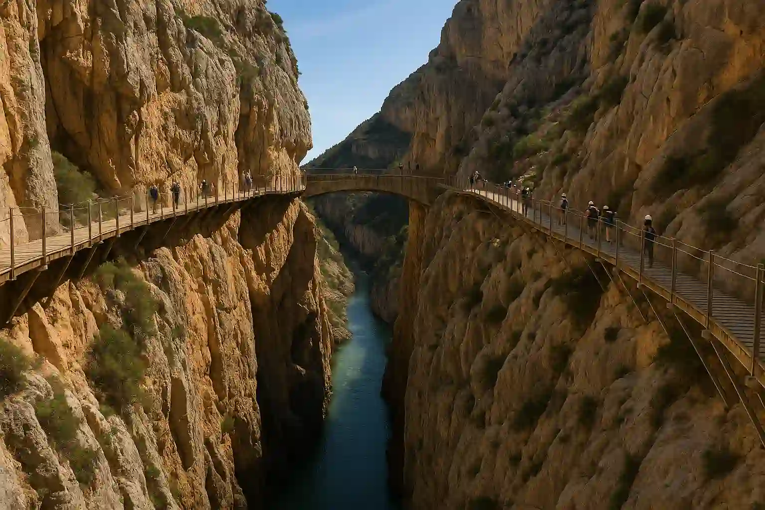 Caminito del Rey boardwalk clinging to the cliffs above the Gaitanes Gorge near Málaga