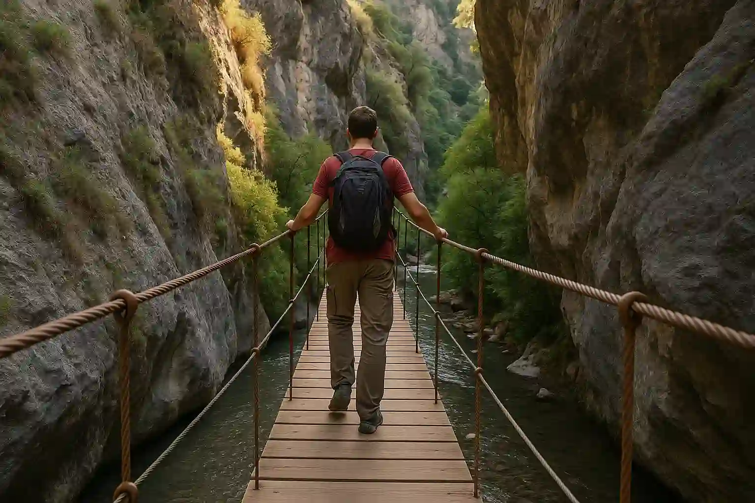 Los Cahorros de Monachil canyon hiking trail near Granada with hanging bridges