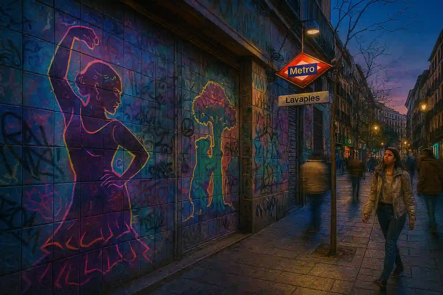 Street art murals on a guided tour in Madrid’s Lavapiés district