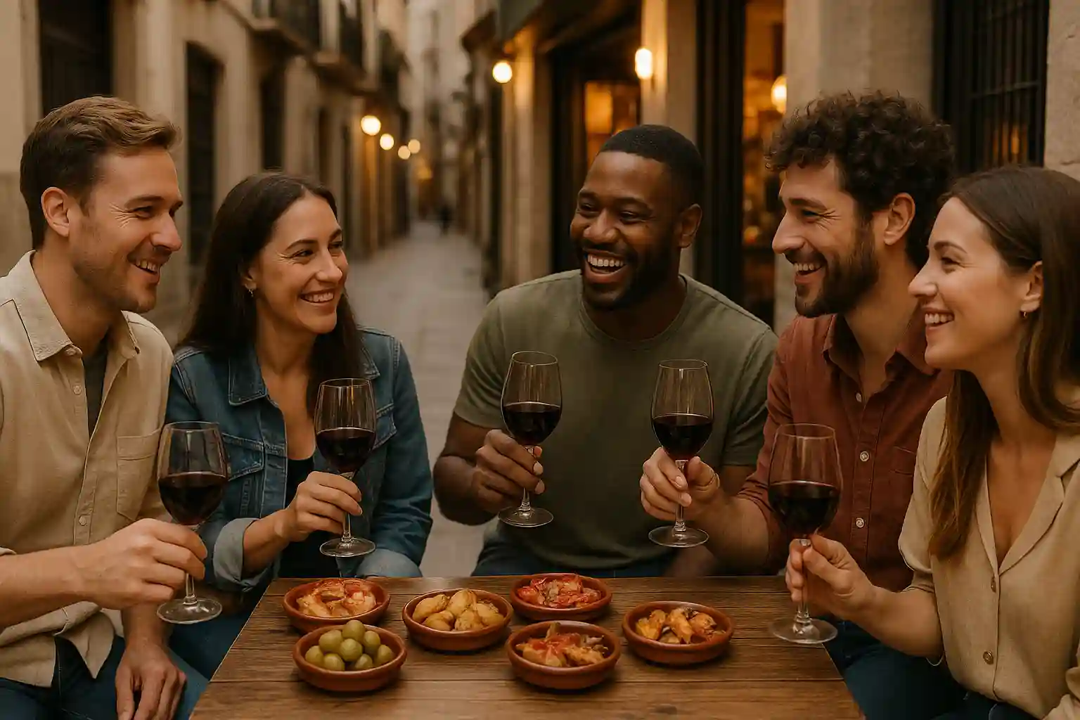 Tapas tour in Málaga: wine glasses, jamón ibérico, olives and lively bars
