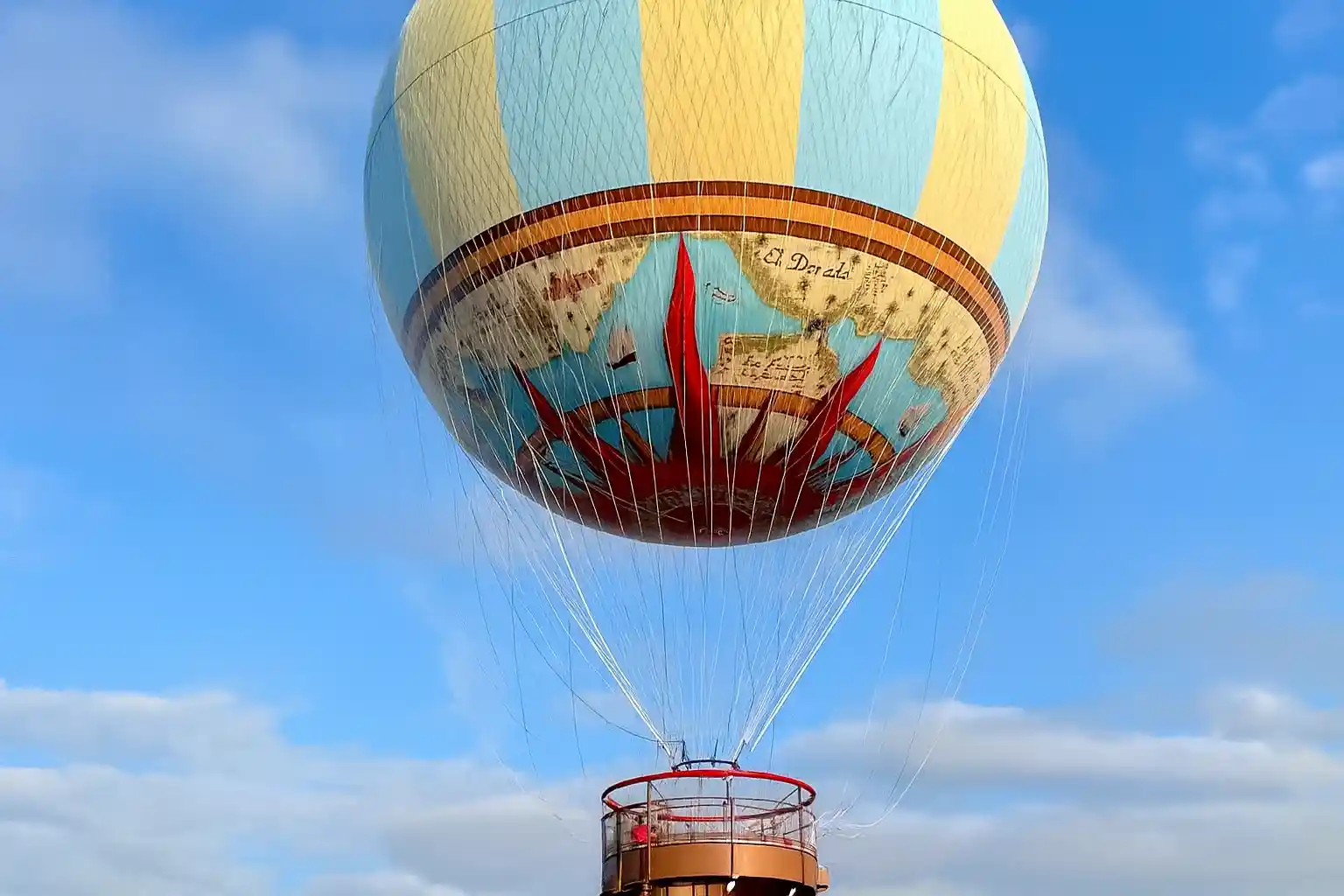 Nao Vigía tethered hot air balloon ascending 150 meters above Seville skyline