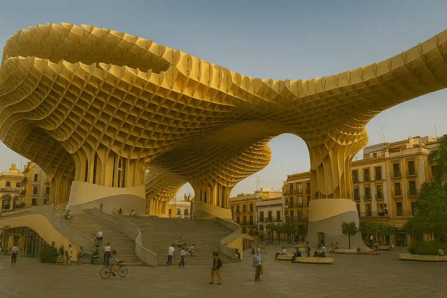Metropol Parasol wooden structure towering over Plaza de la Encarnación