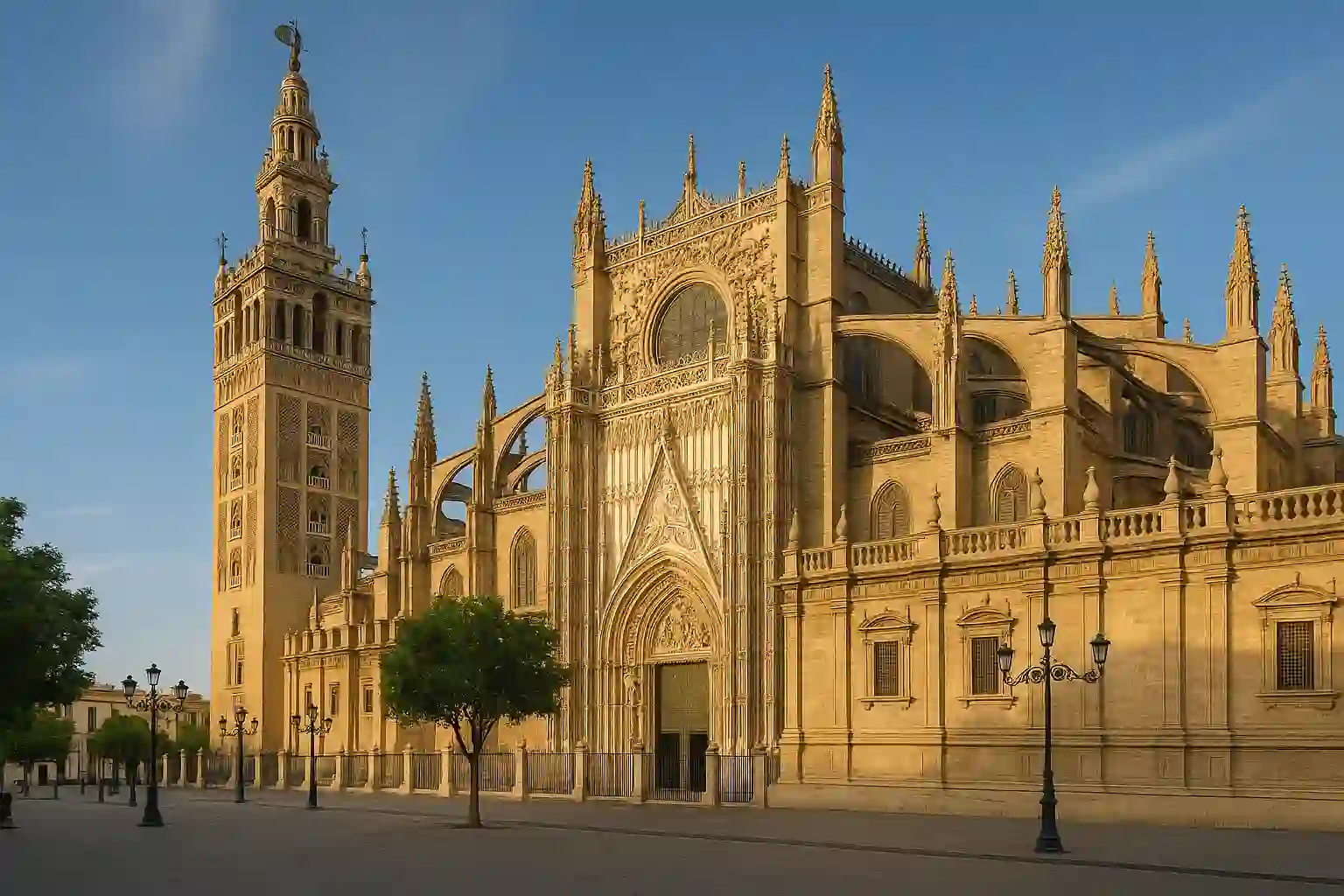 Gothic Seville Cathedral with the iconic La Giralda bell tower