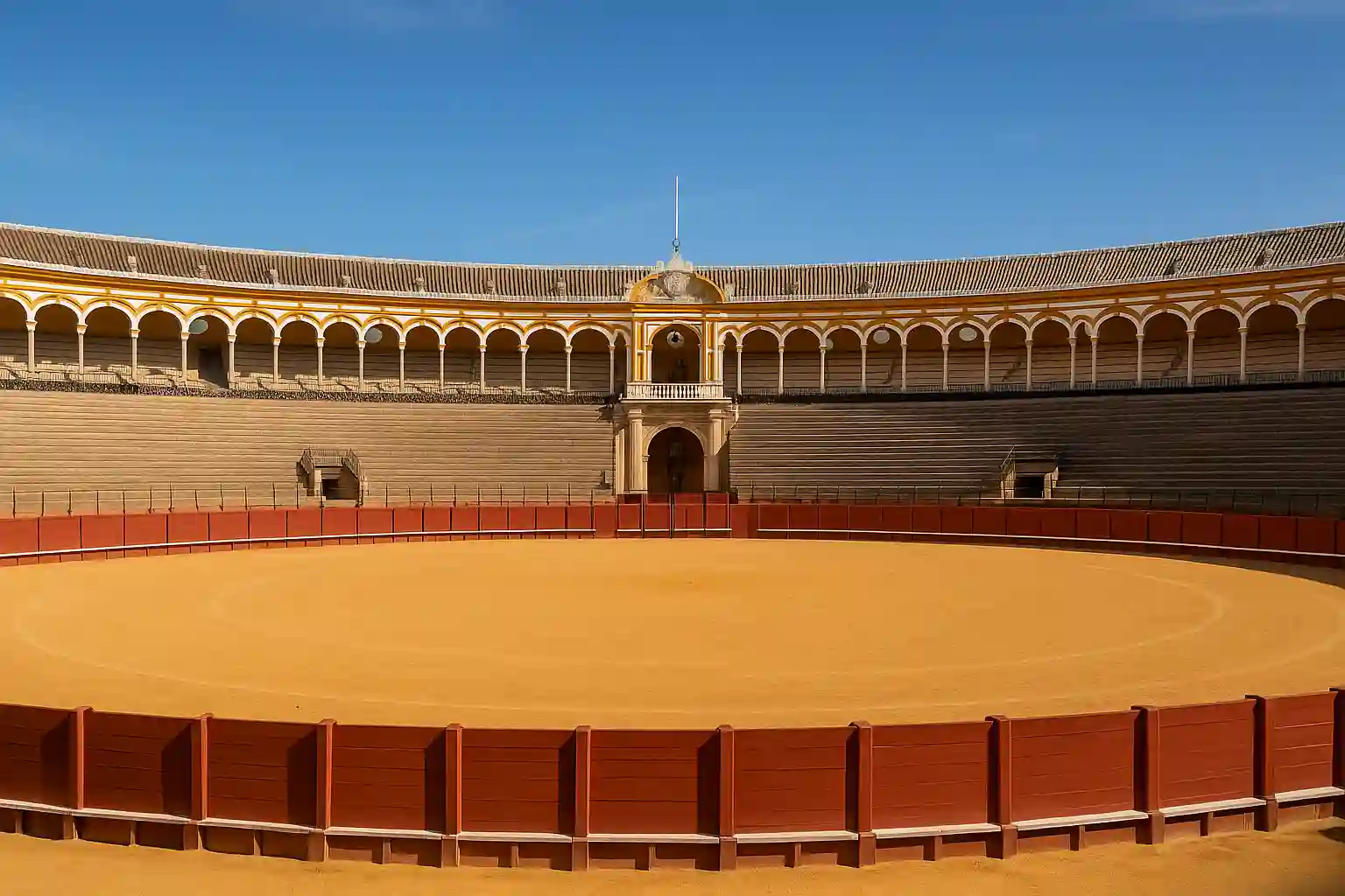 Interior view of historic Plaza de Toros de la Maestranza bullring in Seville
