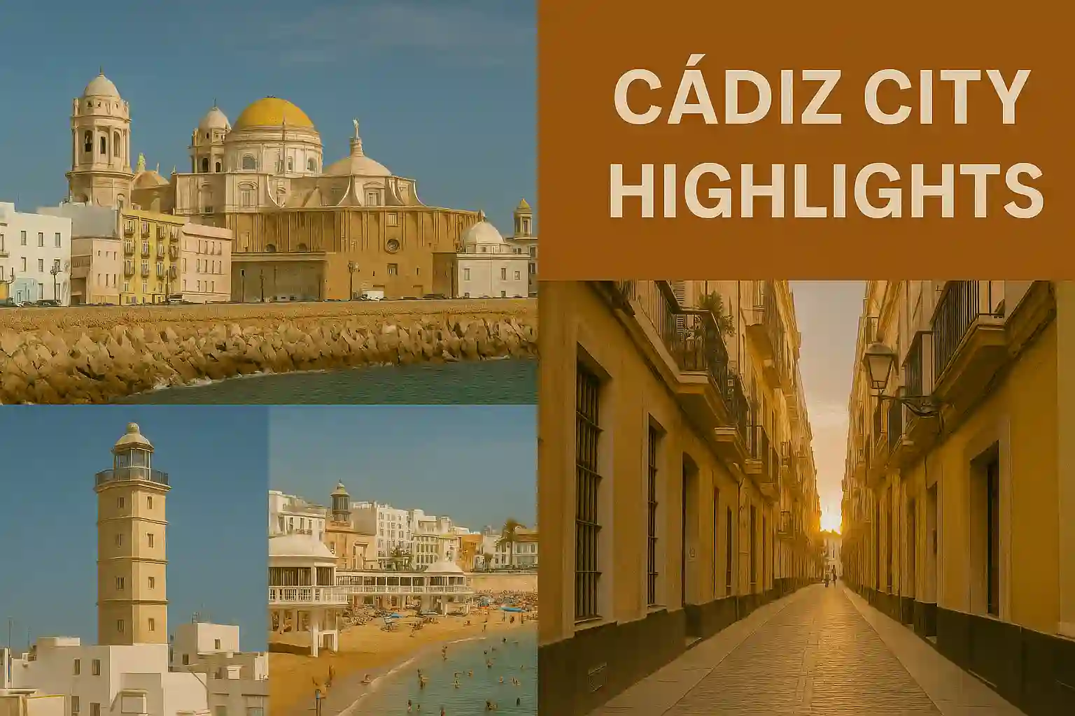 Panoramic view of Cádiz old town and cathedral by the sea