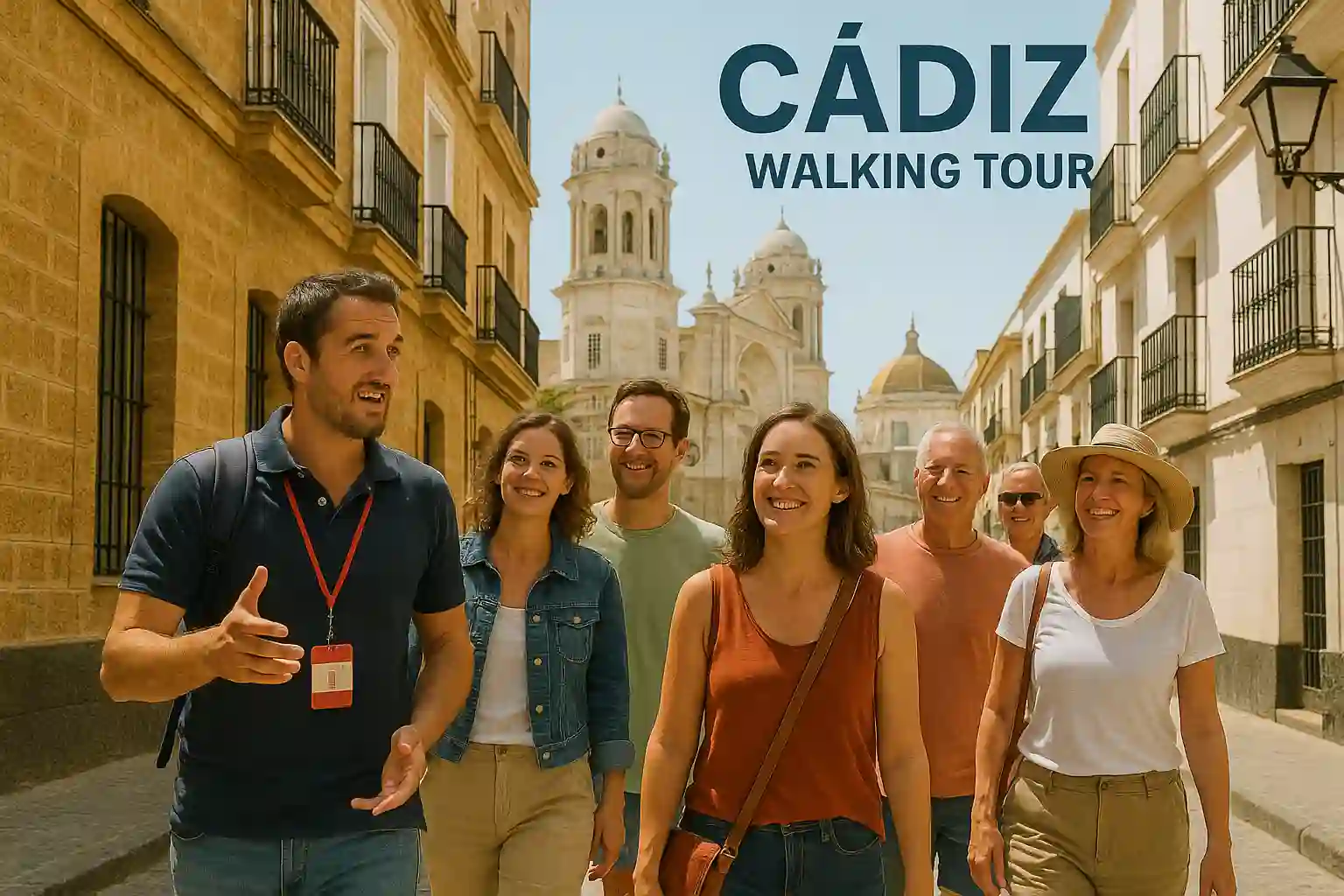Walking tour in Cádiz old town with narrow streets and historic buildings