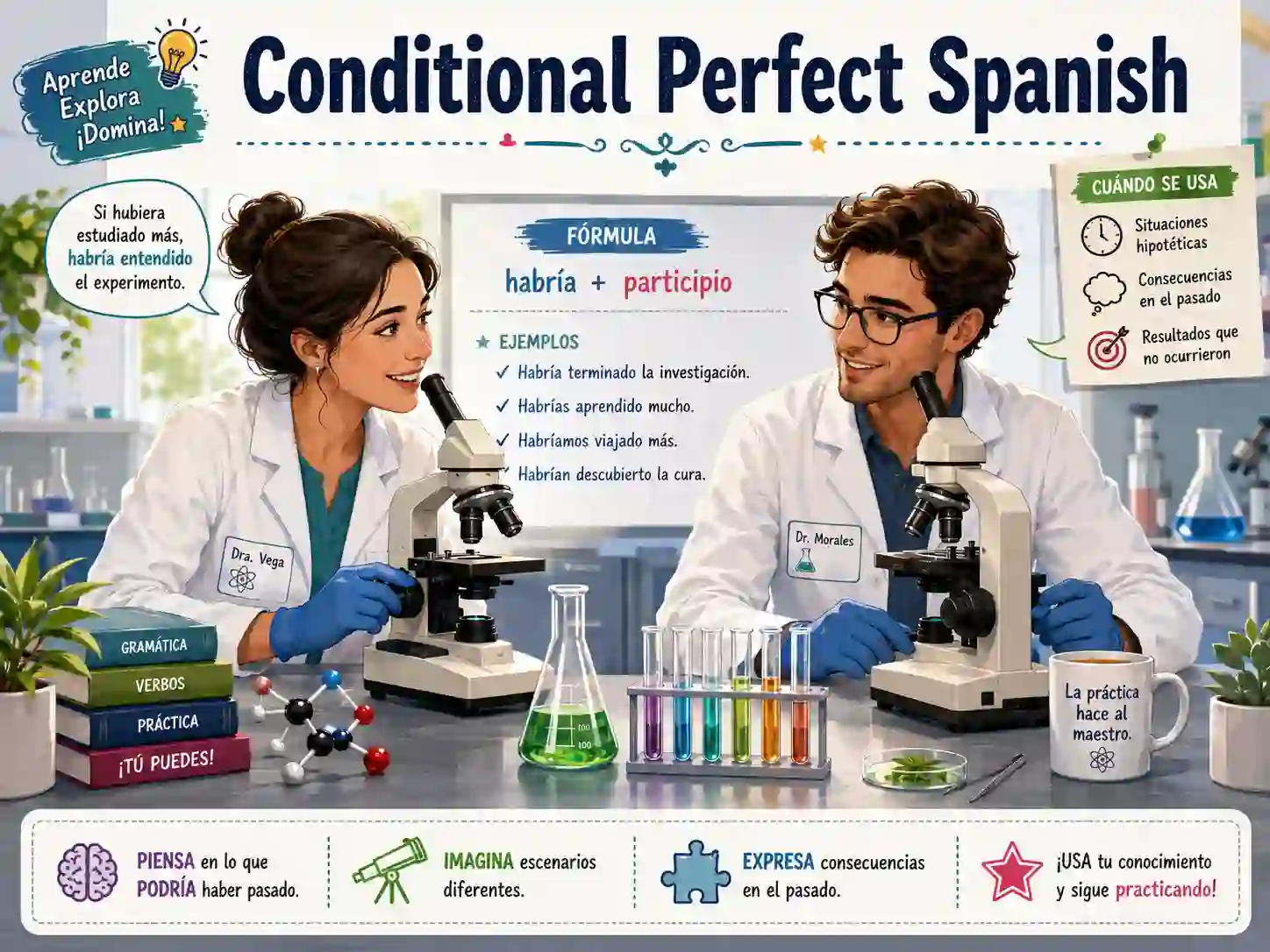 Spanish conditional perfect with habría hablado habrías comido habría vivido and habríamos terminado