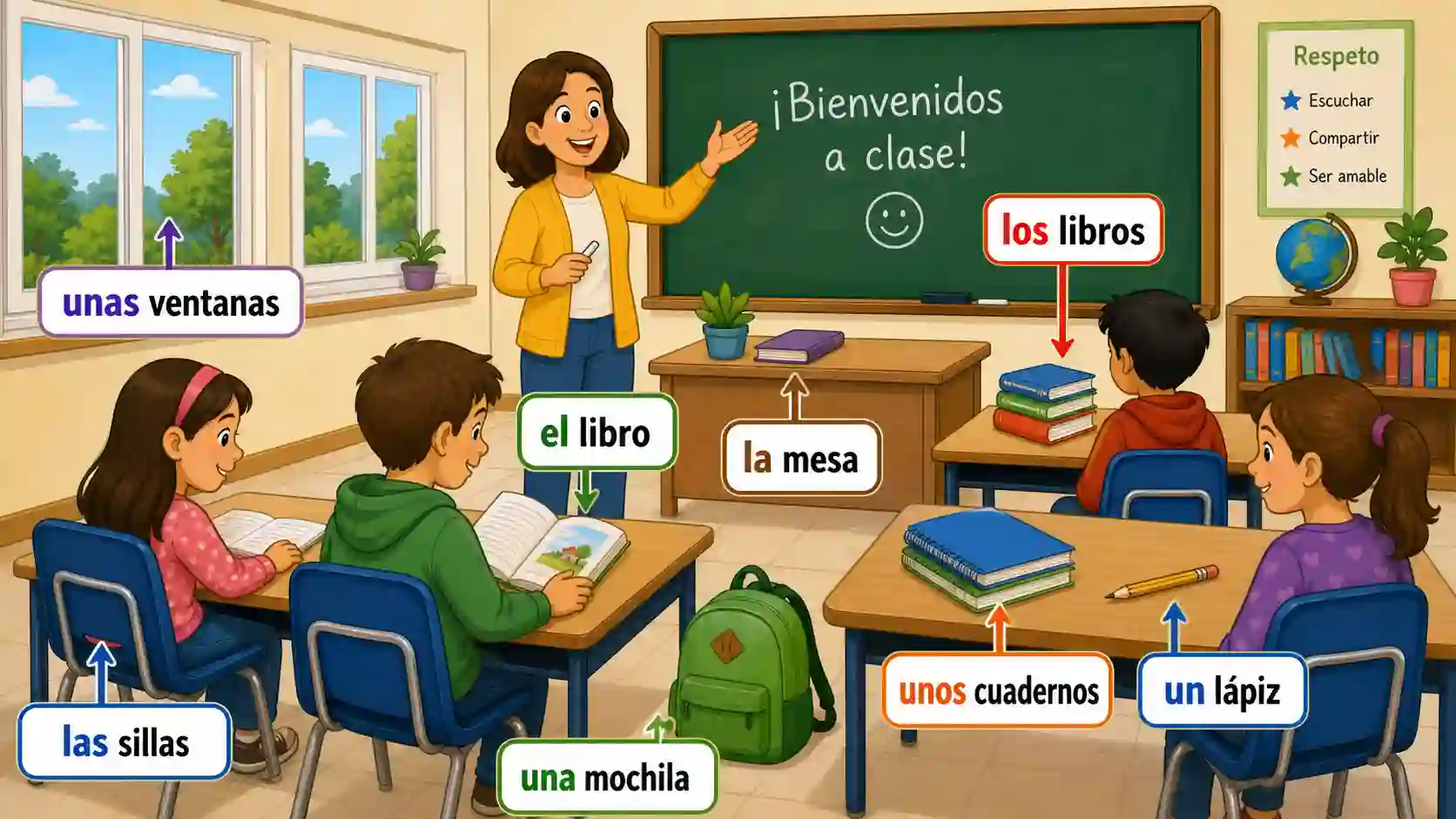 Learn Spanish articles with definite and indefinite article examples