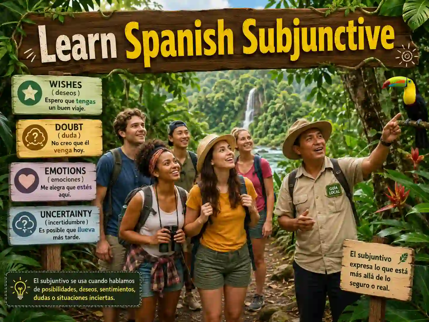 Learn Spanish subjunctive with MundoDele including quiero que vengas dudo que sea and si tuviera