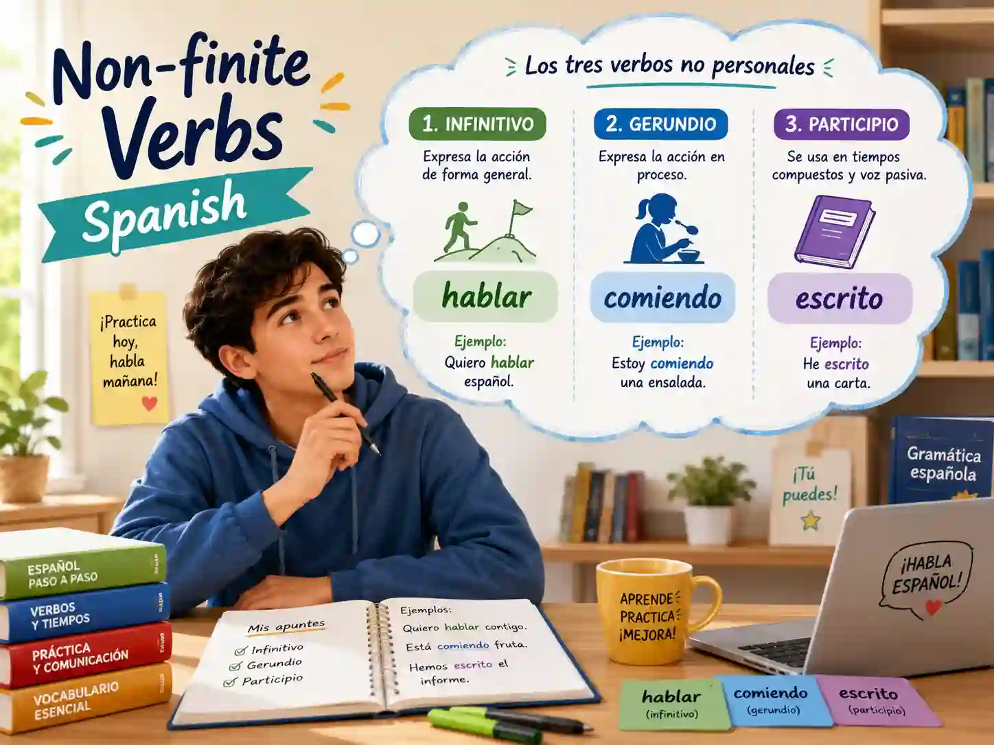 Non-finite verbs in Spanish with infinitive gerund and past participle