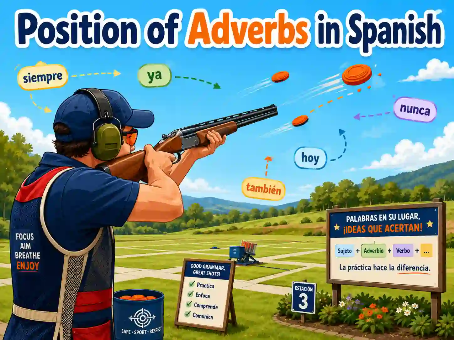 Position of adverbs in Spanish with examples after verbs before adjectives before adverbs and sentence position