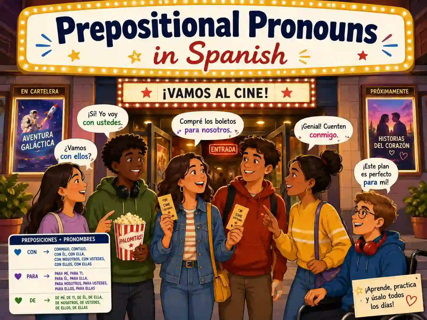 Spanish prepositional pronouns with mi ti el ella nosotros vosotros ellos conmigo contigo and consigo
