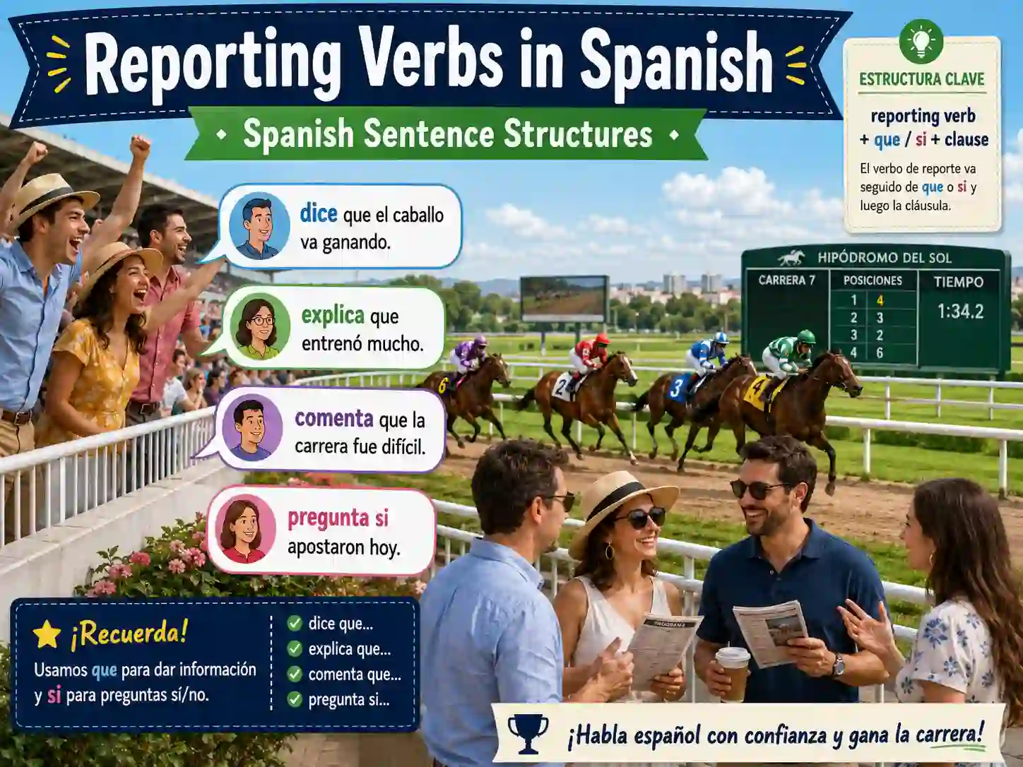 Reporting verbs in Spanish with decir contar preguntar responder explicar que si and indirect speech