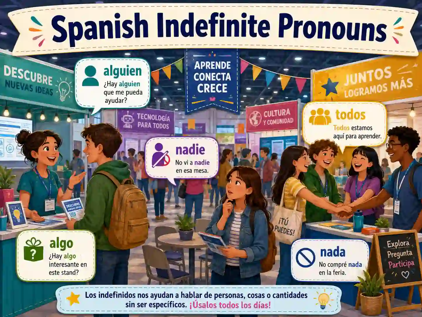 Spanish indefinite pronouns with algo alguien alguno nadie nada ninguno cualquiera todo otro and varios