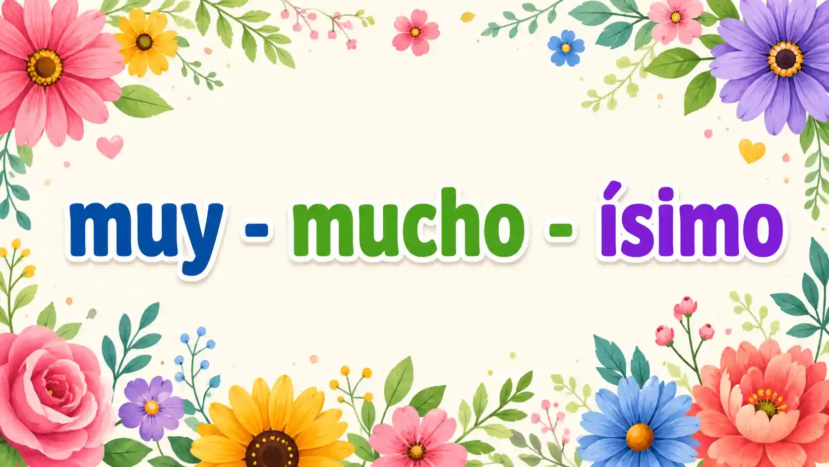 Spanish intensifiers with examples such as muy, tan, demasiado and bastante