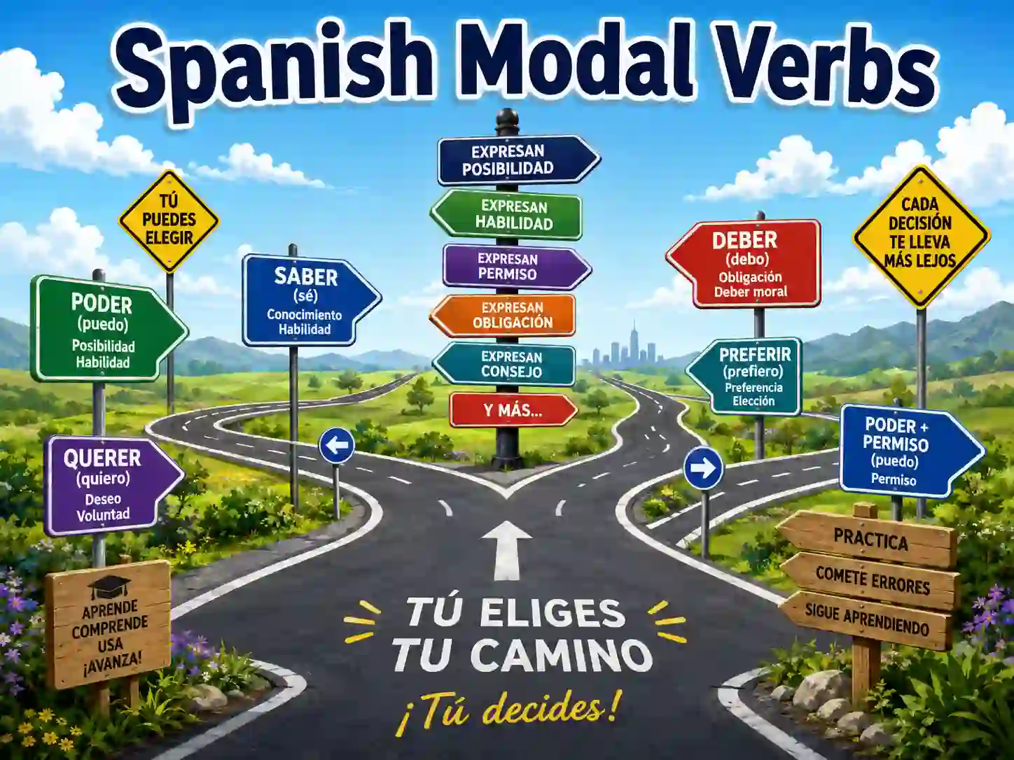 Spanish modal verbs with poder querer deber tener que necesitar and soler