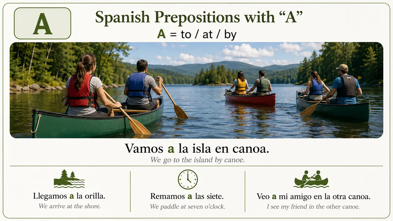 Spanish preposition a with direction time personal a indirect objects al and examples
