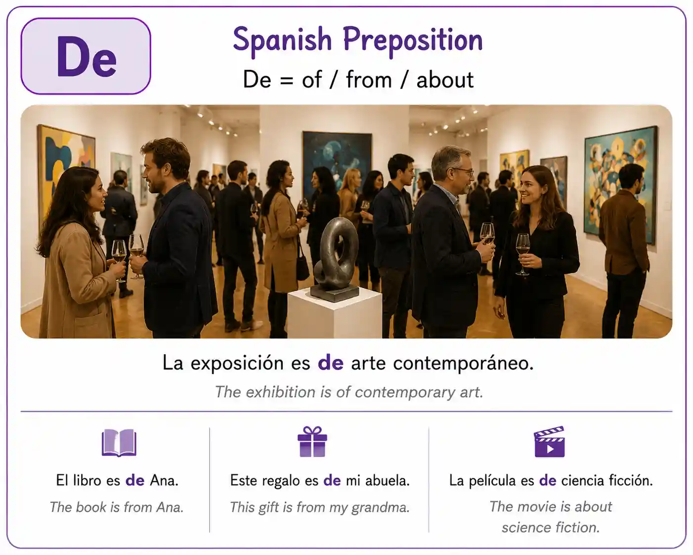 Spanish preposition de with origin possession material topic quantity del and examples