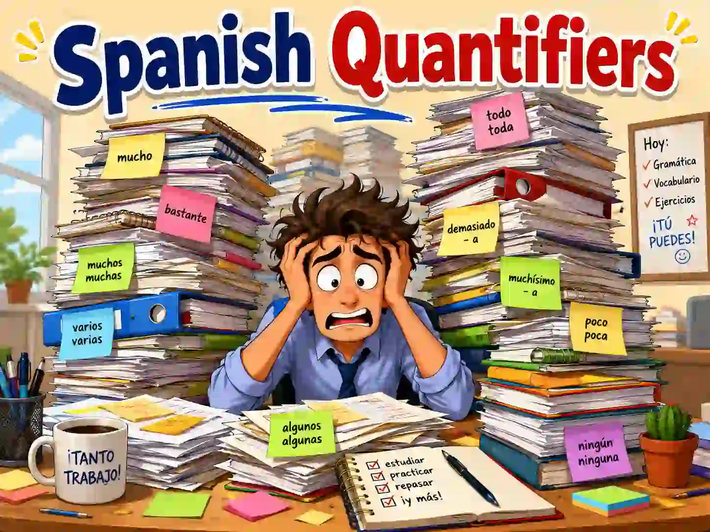 Spanish quantifiers with mucho poco todo cada demasiado bastante varios and algunos
