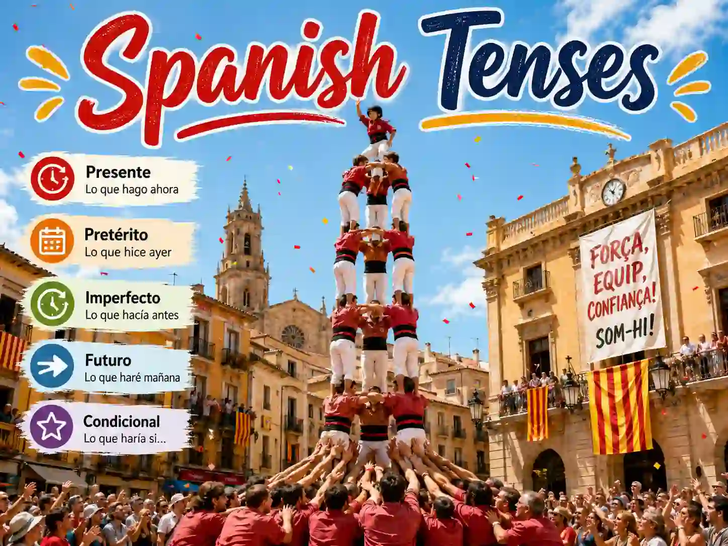 Spanish tenses overview with present preterite imperfect future conditional and compound tenses