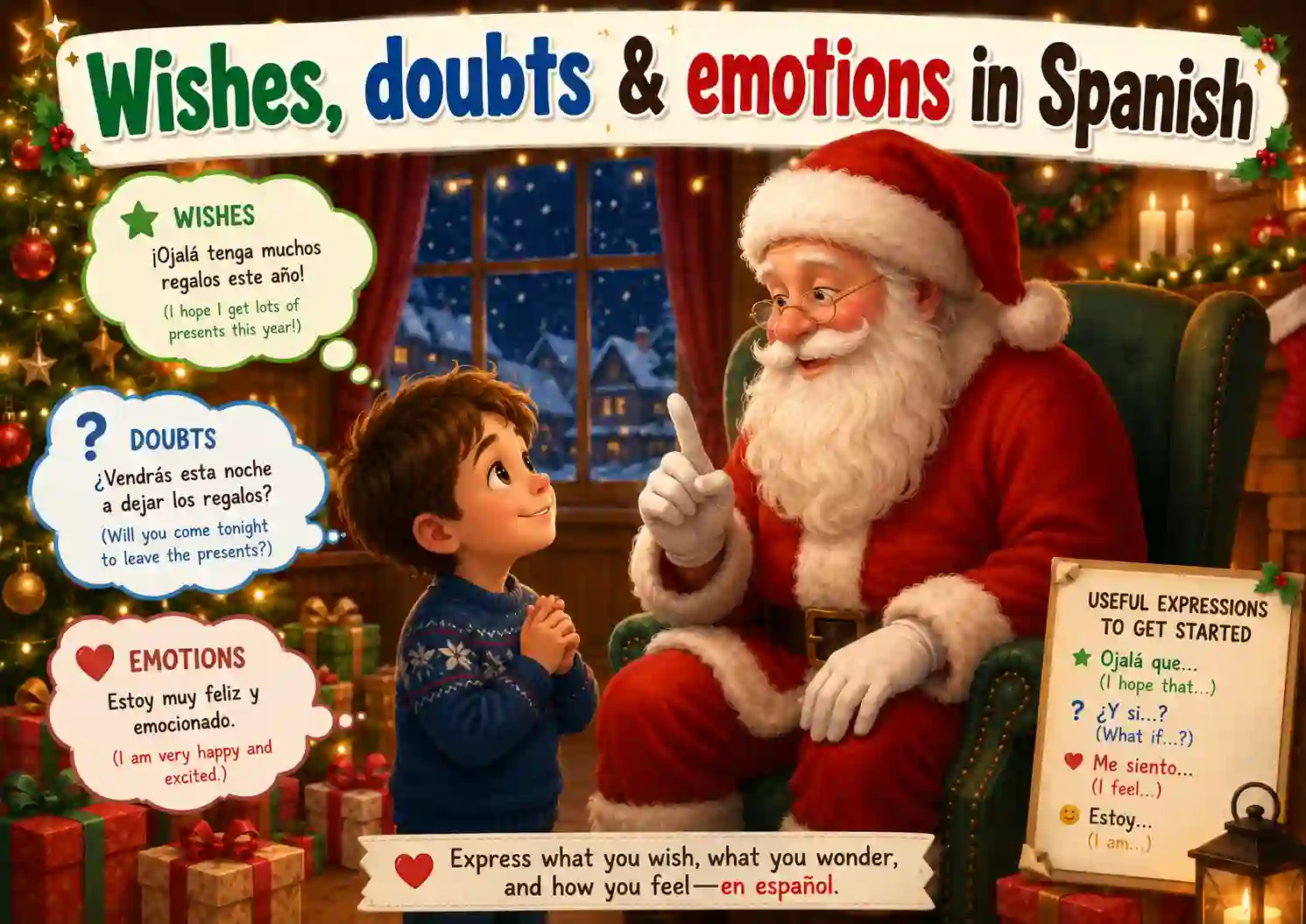 Wishes doubts and emotions in Spanish with subjunctive triggers quiero que dudo que no creo que and me alegra que