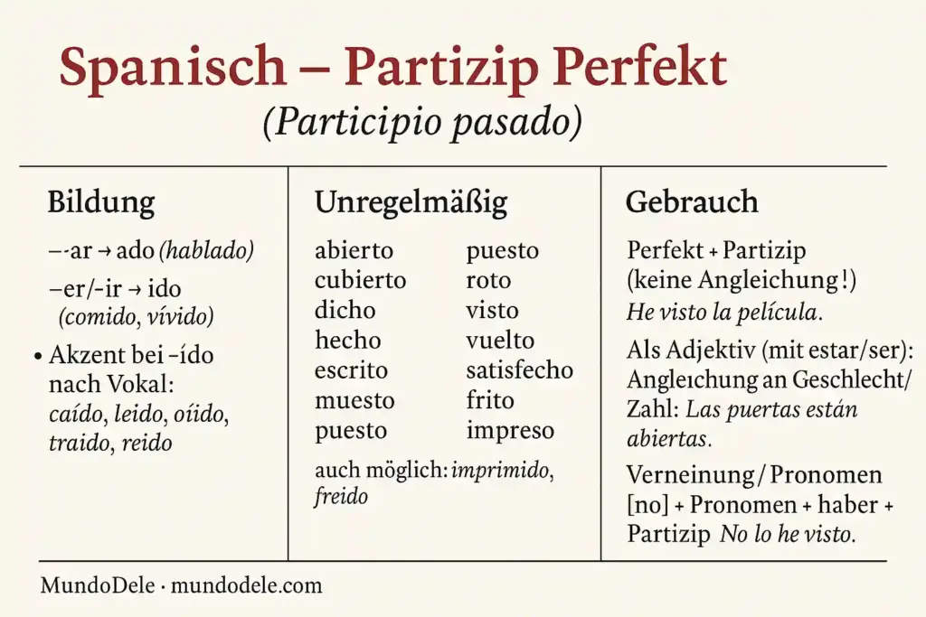 Gebrauch des Spanisch Partizip Perfekt