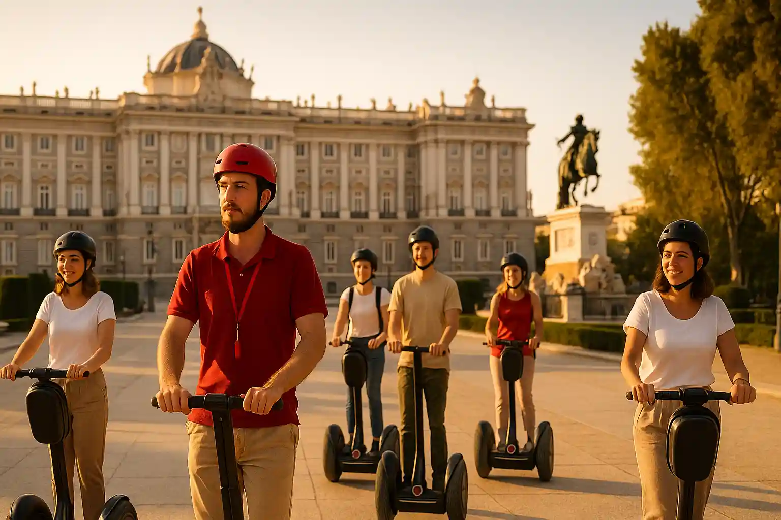 Segway-Tour im Retiro-Park – Highlights entspannt erleben Segway-Tour in Madrid: Guide führt eine kleine Gruppe durch den Retiro-Park