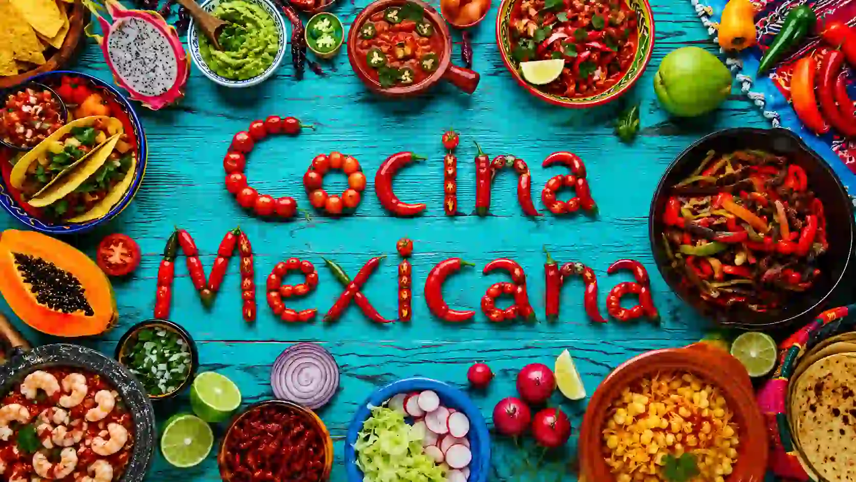 Mexikanische Küche mit typischen Speisen, Farben, Zutaten und Kultur